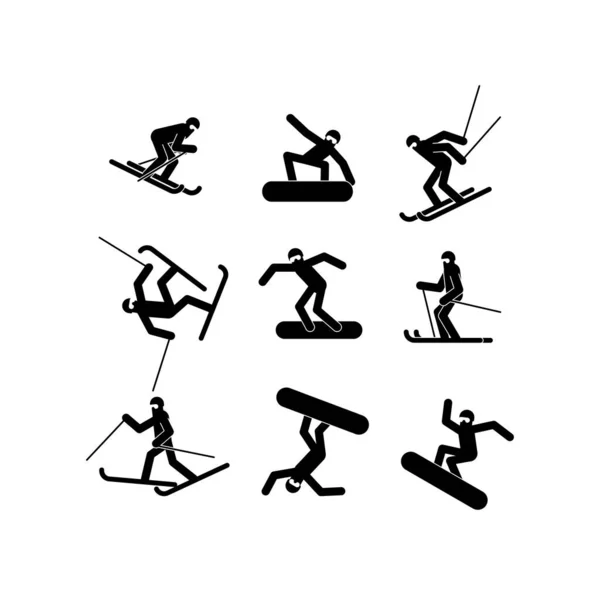 Snowboarder Skier Jel Szimbólum Készlet Snowboardozás Síelés Ikon Vektorillusztráció — Stock Vector