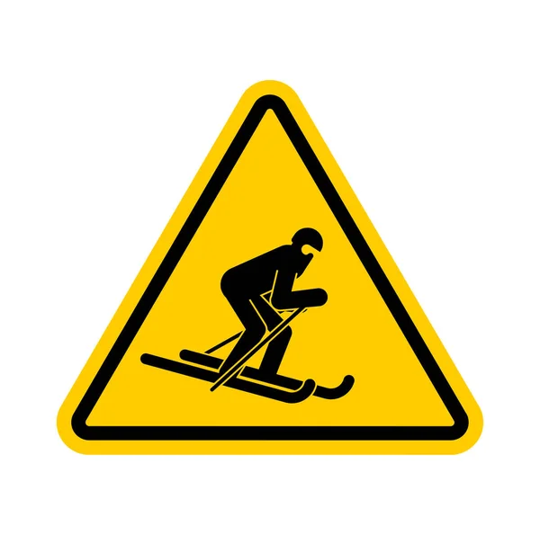 Atenção Snowboarder Skier Aviso Amarelo Sinal Estrada Cuidado Snowboard Esqui — Vetor de Stock