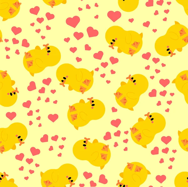 可爱的爱小鸭图案无缝 一对可爱的小鸟背景 儿童织物装饰品 — 图库矢量图片