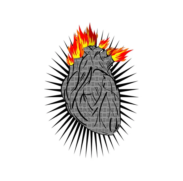 Рисунок Анатомии Железного Сердца Сердце Пламенем — стоковый вектор