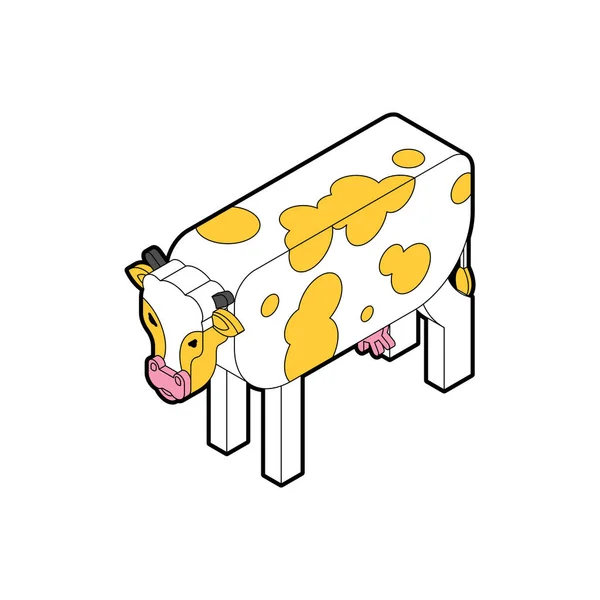 Cow Isometric Style Isolated Vector Illustration — Stock Vector