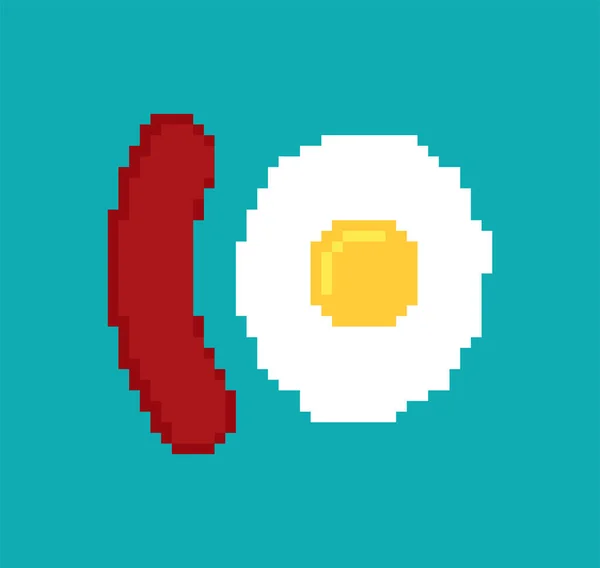 Αυγά Και Λουκάνικα Pixel Art Bit Τηγανητό Αυγό Και Μπέικον — Διανυσματικό Αρχείο