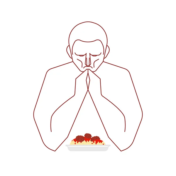 Людина Молиться Перед Їжею Чоловіча Молитва Перед Вечерею — стоковий вектор