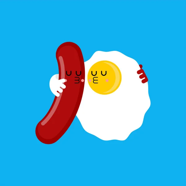 卵とソーセージは孤立した漫画が大好きです 目玉焼きとベーコン 朝食のコンセプト — ストックベクタ