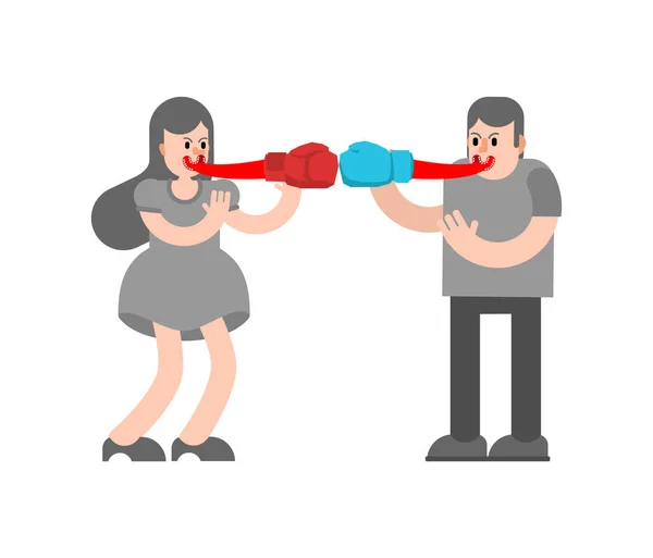 Paar Streitet Zunge Ist Wie Boxhandschuh Mit Worten Zuschlagen Konzeptschwadronen — Stockvektor