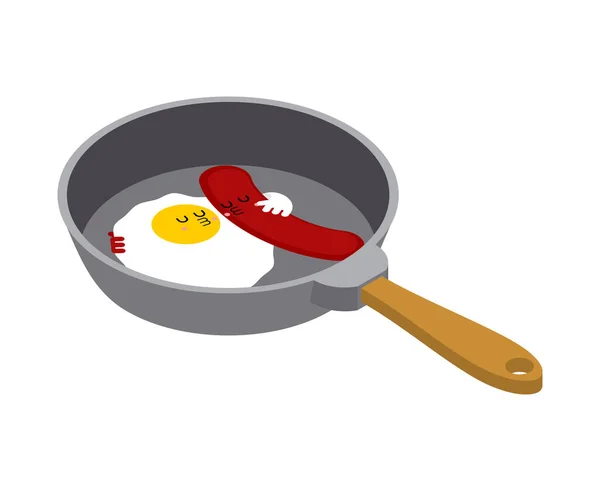 卵とソーセージは孤立した漫画が大好きです 目玉焼きとベーコン 朝食のコンセプト — ストックベクタ