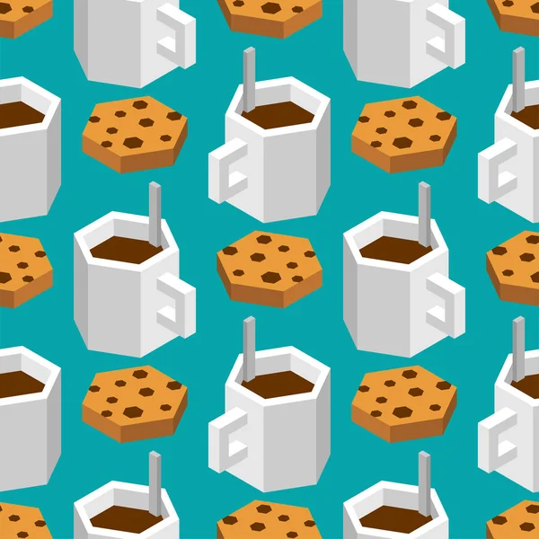 Tasse Kaffee Und Kekse Isometrisches Muster Nahtlos — Stockvektor