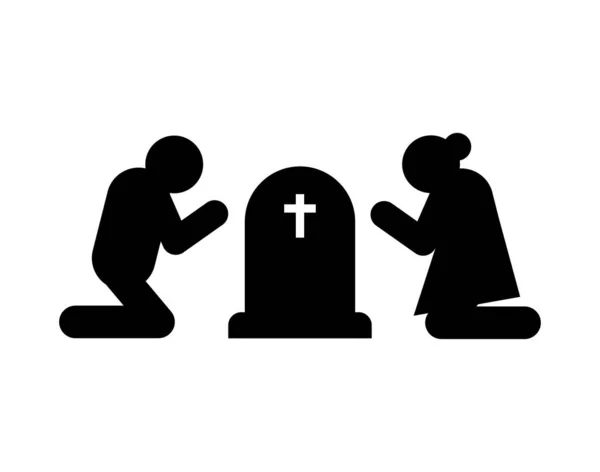 stock vector Parents at child's grave. Funeral and deceased. concept of sadness and suffering