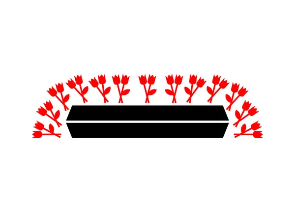 Sarg Und Blumen Unterzeichnen Das Symbol Bestatter Und Verstorbene Konzept — Stockvektor