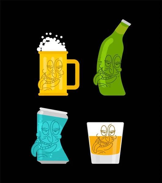 Cerveza Botella Borracha Juego Dibujos Animados Whiskey Ilustración Alcohólica — Archivo Imágenes Vectoriales
