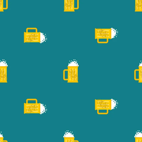 Dronken Bier Mok Cartoon Patroon Naadloos Alcoholische Achtergrond — Stockvector