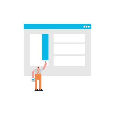 Man Little internet sayfasının web tasarımını yapıyor. Web tasarımcısı ve geliştirici kavramını