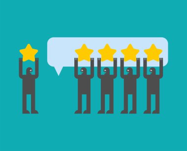 İnsanlar reytingleri için yıldızları tutuyor. Değerlendirme ve değerlendirme kavramı