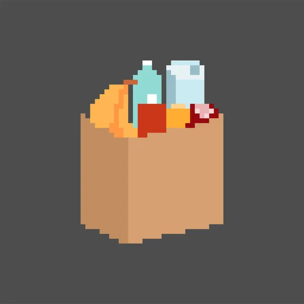 Verpackung Voller Lebensmittel Pixelkunst Isoliert Bit Food Verpixelt Vektorillustration — Stockvektor