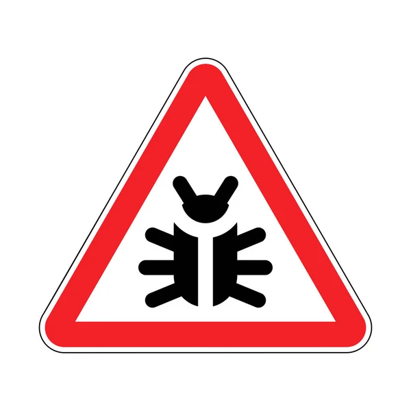 Attentie Kever Teken Voorzichtigheid Bug Symbool Rode Wegwijzer — Stockvector