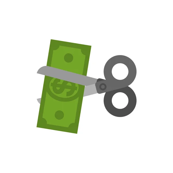 Nůžky Snižují Peníze Koncept Ničení Peněz — Stockový vektor