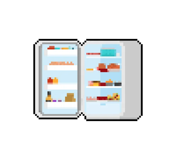 冷蔵庫のピクセルアートを開きます 冷蔵庫のピクセル化 ベクターイラスト — ストックベクタ