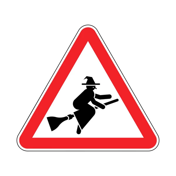 魔女のサインだ 注意バッグのシンボル 赤い道路標識 — ストックベクタ