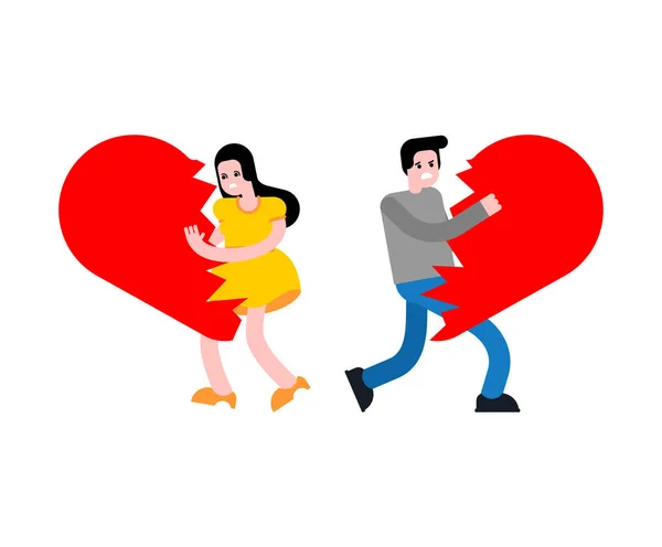 Bir Çift Kırık Bir Kalp Aşk Ilişkisinin Sonu Aile Boşanma — Stok Vektör