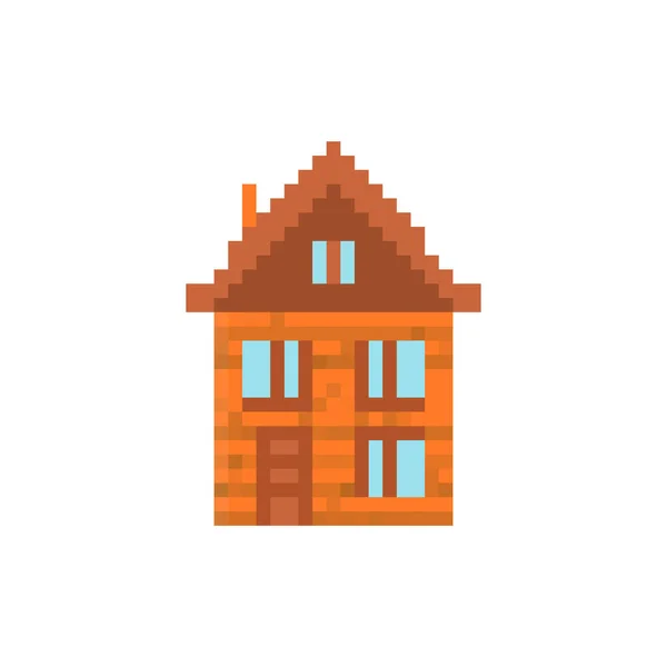 Casa Pixel Arte Isolada Bit House Vector Ilustração —  Vetores de Stock