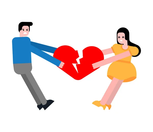 Ζευγάρι Και Ραγισμένη Καρδιά Τέλος Της Ερωτικής Σχέσης Οικογενειακό Διαζύγιο — Διανυσματικό Αρχείο