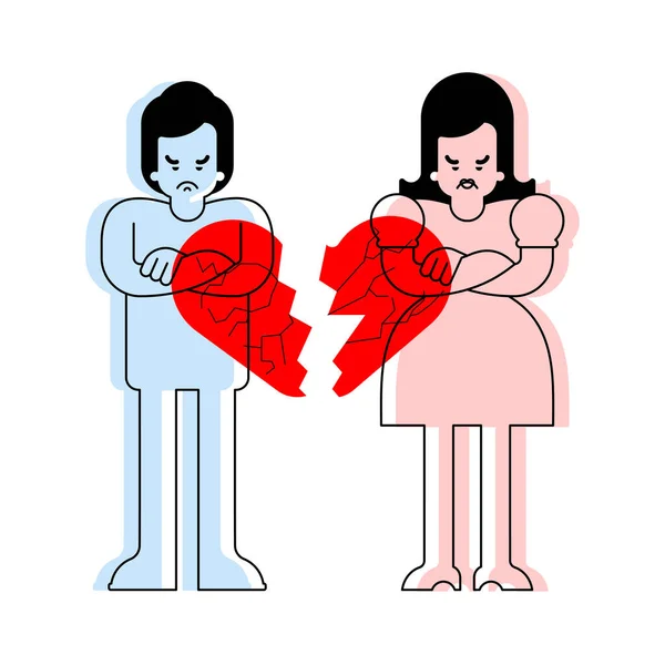 Ζευγάρι Και Ραγισμένη Καρδιά Τέλος Της Ερωτικής Σχέσης Οικογενειακό Διαζύγιο — Διανυσματικό Αρχείο