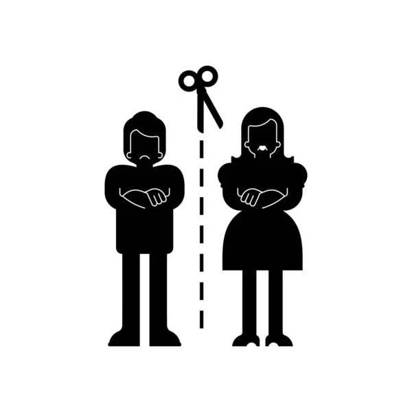 Signe Famille Divorce Les Ciseaux Coupent Couple Marié Concept Fin — Image vectorielle