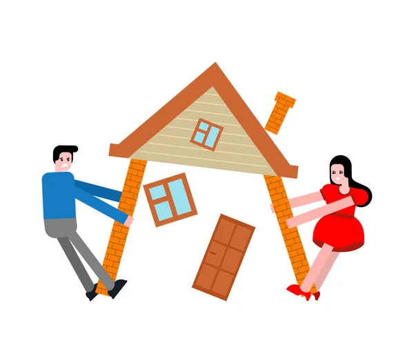 Casal Casa Partilha Após Divórcio Homem Mulher Estão Puxando Casa Vetor De Stock
