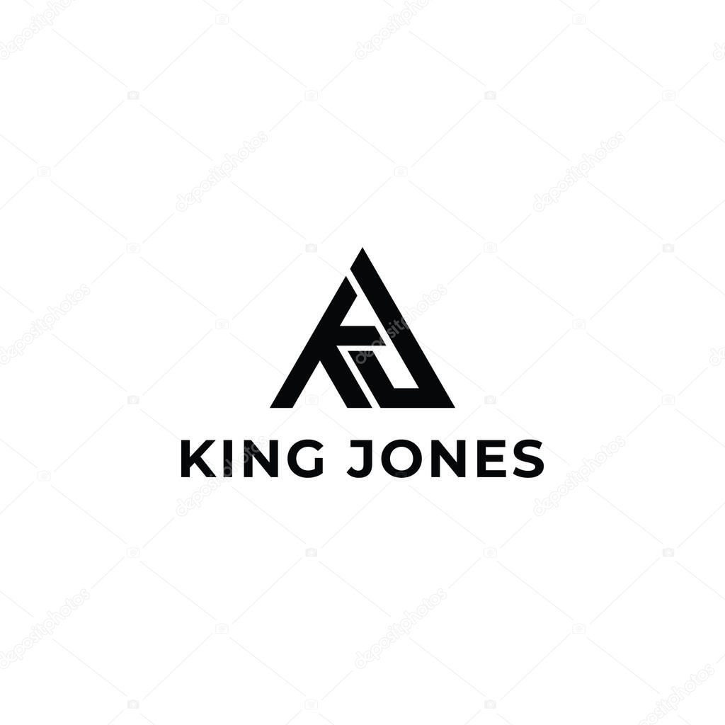 Abstract initial letter KJ or JK logo in black color isolated in white background. Elegant Simple Initials or Monogram Letters J and K logo design. Triangle Letter KJ for Real Estate Agent logo