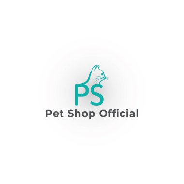 Beyaz arka planda izole edilmiş mavi renkli ilk harf PS logosu. Animal cat letter blue PS ilk logo yaratıcı konsept evcil hayvan dükkanı logosu tasarımı ilham