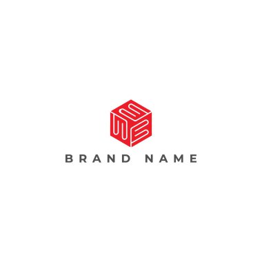 Soyut Baş harfler ME veya EM altıgen şekilli logo beyaz bir arkaplanda izole edilmiş kırmızı renkte. Lunapark Hizmetleri logosu tasarım ilham şablonu için ME harfi uygulandı