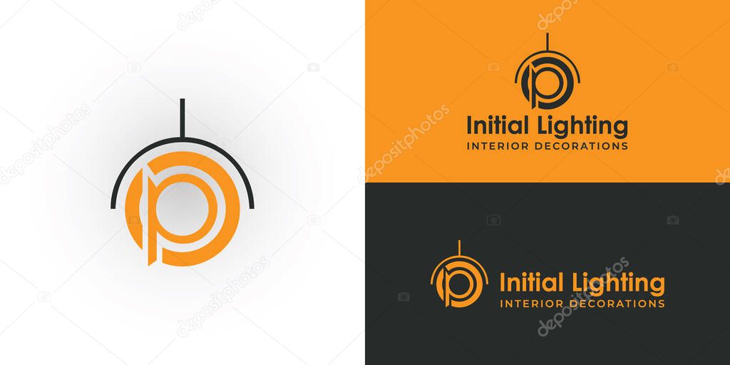 Logo design inspiration for home furnishing business especially for lamp and lighting products inspired from abstract initial isolated letter o and p in orange color and isolated with black lamp hanger