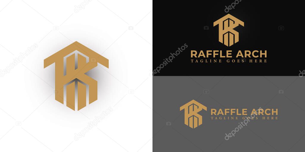 Abstract initial letter RA or AR logo in gold color isolated in white background applied for architecture logo also suitable for the brands or companies have initial name AR or RA.