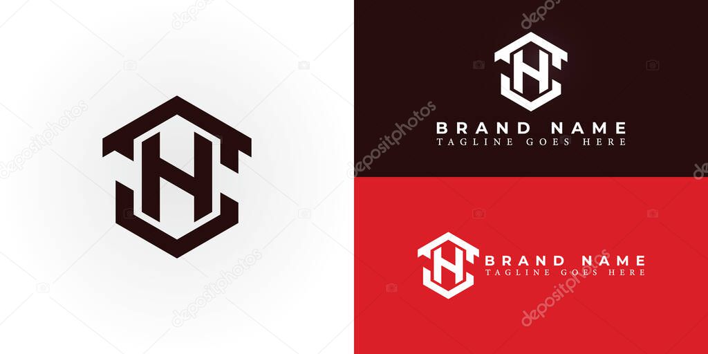 Abstract initial hexagon letter SH or HS Logo design Vector illustration in red color isolated on a white background. Abstract letter SH logo applied for Real Estate and Mortgage Company logo design