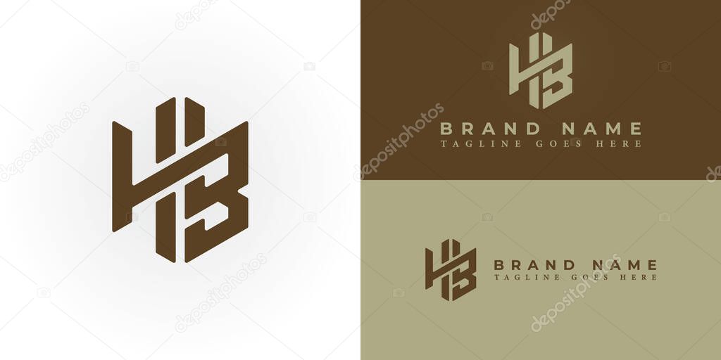 Abstract hexagon initial letter HB or BH Logo design Vector illustration in brown color isolated on a white background. Abstract letter HB logo applied for Real Estate and Mortgage Company logo design