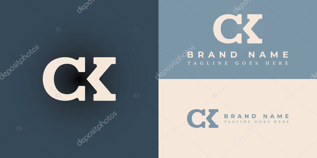 Abstract initial letter CK or KC logo in gold color isolated in blue background applied for business and consulting company logo design also suitable for the brand or company that has the same name.