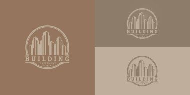 Basit bir klasik bina, eski bir emlak şirketi tasarımı, arka plan renkleriyle sunulan kırsal hippi şehir silueti pul logosu. Logo bir Emlak logosu tasarım şablonu için uygun