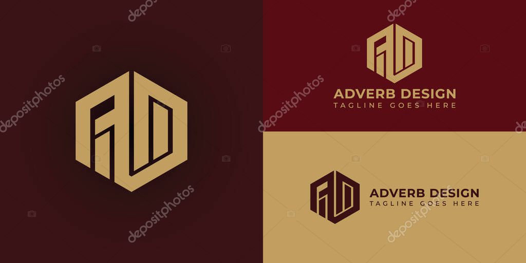 Abstract initial letter AD or DA logo in gold color isolated in deep multiple red and gold background applied for clothing logo also suitable for the brands or companies have initial name DA or AD.