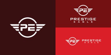 Soyut ilk harfler beyaz renkli P ve E otomobil kiralama şirketi logosu için uygulanan çoklu kırmızı arkaplan izole edilmiş ayrıca ilk adı PE veya EP olan marka veya şirket için de uygundur
