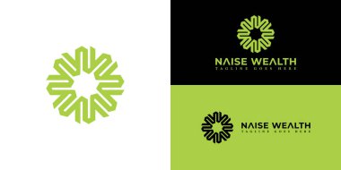 Abstract initial letter NW or WN logo in green color isolated in multiple background colors. NW monogram logo isolated on circle rotate shape design template. Green letter NW for wealth advisory logo. clipart