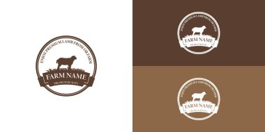 Klasik altın rengi arka planda izole edilmiş antika sığır Angus Premium Kaliteli Kuzu Etiketi. Logo çiftlik evi logosu tasarım ilhamı için uygun.