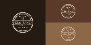 Klasik Retro Western Country Marka Rozeti Klasik Tipografi logosu tasarımı. Texas Longhorn logosu Western Bull Sığır Vintage Retro Logo Tasarımı. Batı ailesi çiftlik logosu tasarımı ilham kaynağı