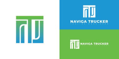 Abstract square initial letter NT or TN in blue-green color isolated on multiple background colors. The logo is suitable for trucking management app logo design inspiration templates. clipart