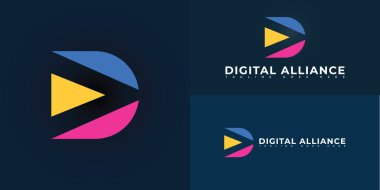 Soyut ilk harf DA veya AD mavi, pembe ve sarı renkli birden fazla arkaplan renginde izole edilmiş. Logo modern blockchain startup logo tasarım ilham şablonları için uygundur.