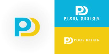 Modern vektör ilk harf PD veya DP logosu birden fazla arkaplan renginde izole edilmiş mavi-sarı renkli. Logo baskı ve tasarım dükkanı logosu için uygun ilham şablonları.