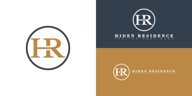 Modern circle initial vector letter HR or RH logo in gold color isolated on multiple background colors. The logo is suitable for Luxury Residence Suite logo design inspiration templates. clipart