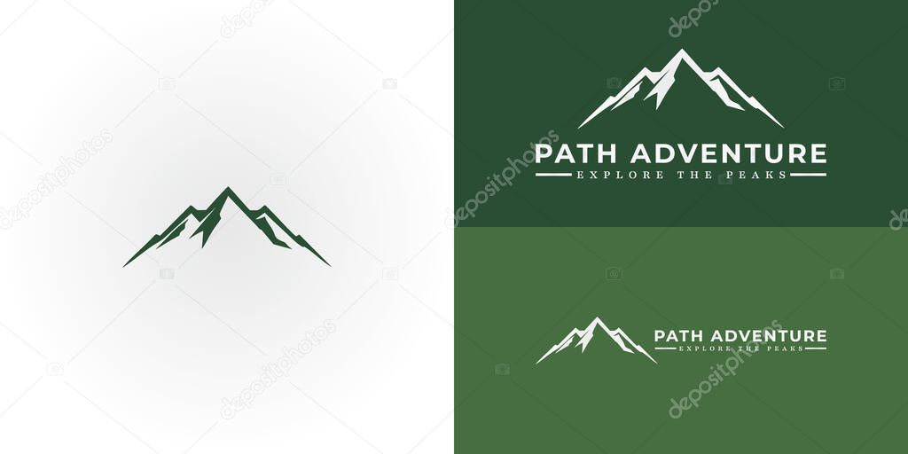 Abstract logo design features a series of stylized mountain peaks, evoking a sense of adventure and a connection to nature. This logo is particularly well-suited for businesses in the outdoor industry