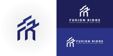 İleri görüşlü bir şirket için yenilik ve dijital çözümleri temsil eden soyut bir FR amblemi içeren Modern Teknoloji ve IT logosu.