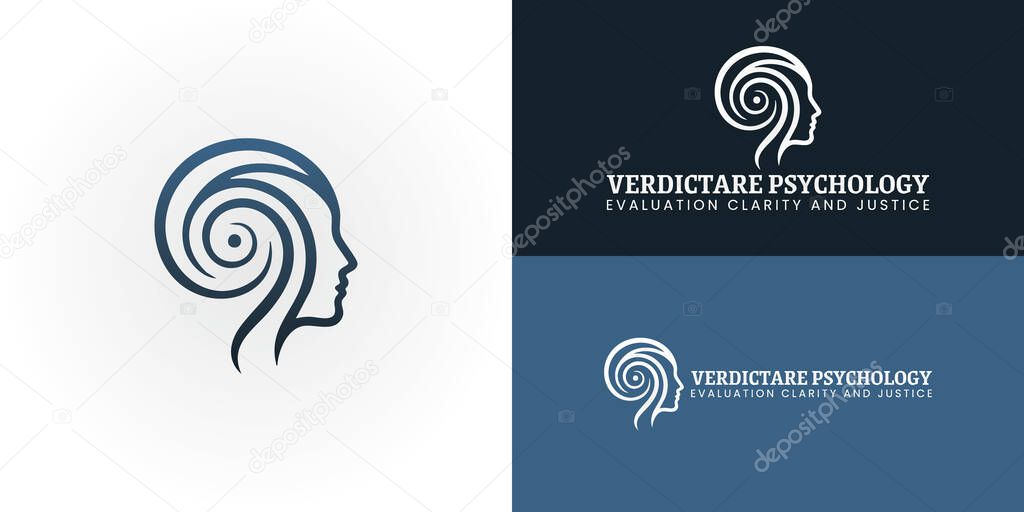 The elegant logo showcases a side profile that incorporates a unique spiral pattern within the head. This spiral symbolizes the intricate process of psychological evaluation and deep internal work.