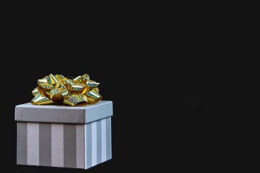 Fiyonklu küçük bir hediye. Metnin için boş yer. Tatiller ve hediyeler